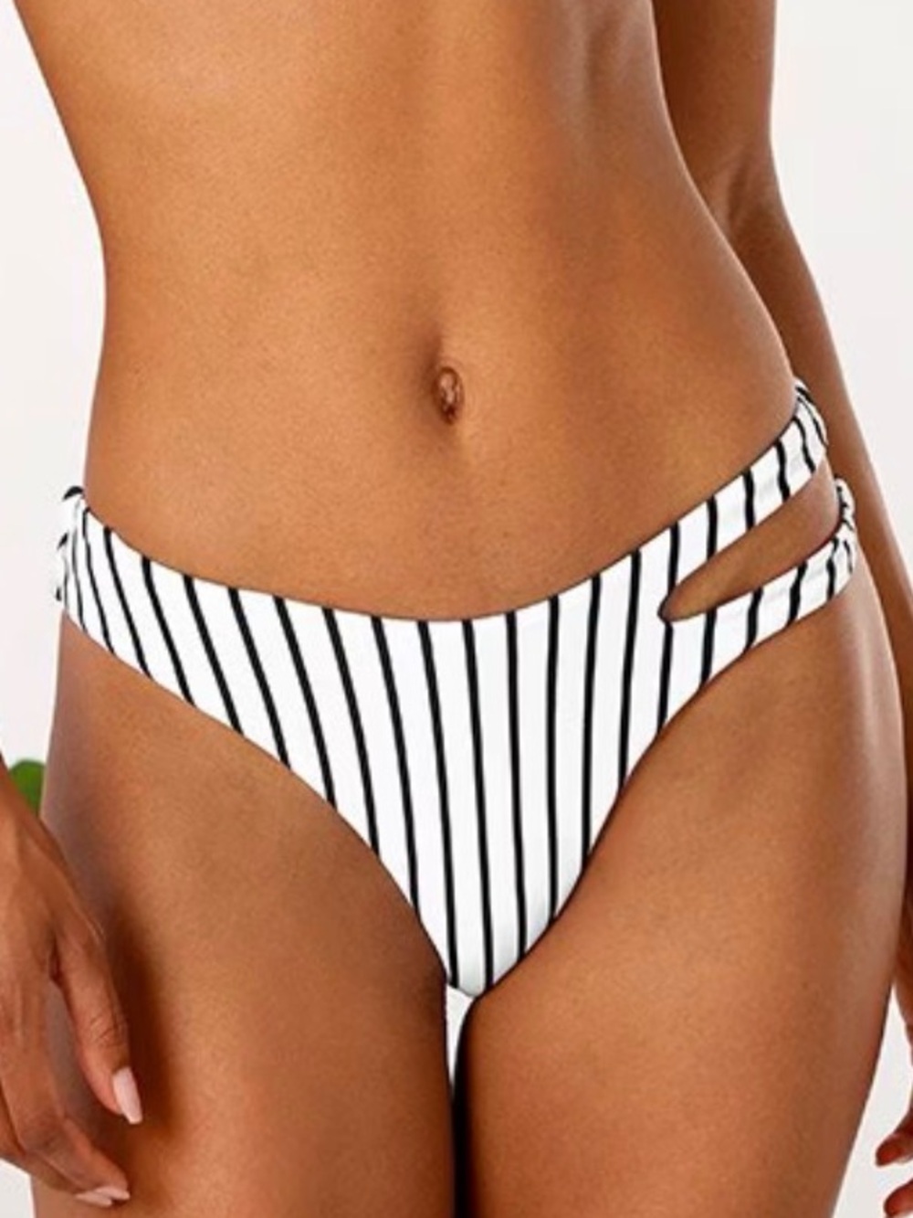 Cupshe Reversible Bikini Bottom Size XL Striped Cutout Swim Bottom